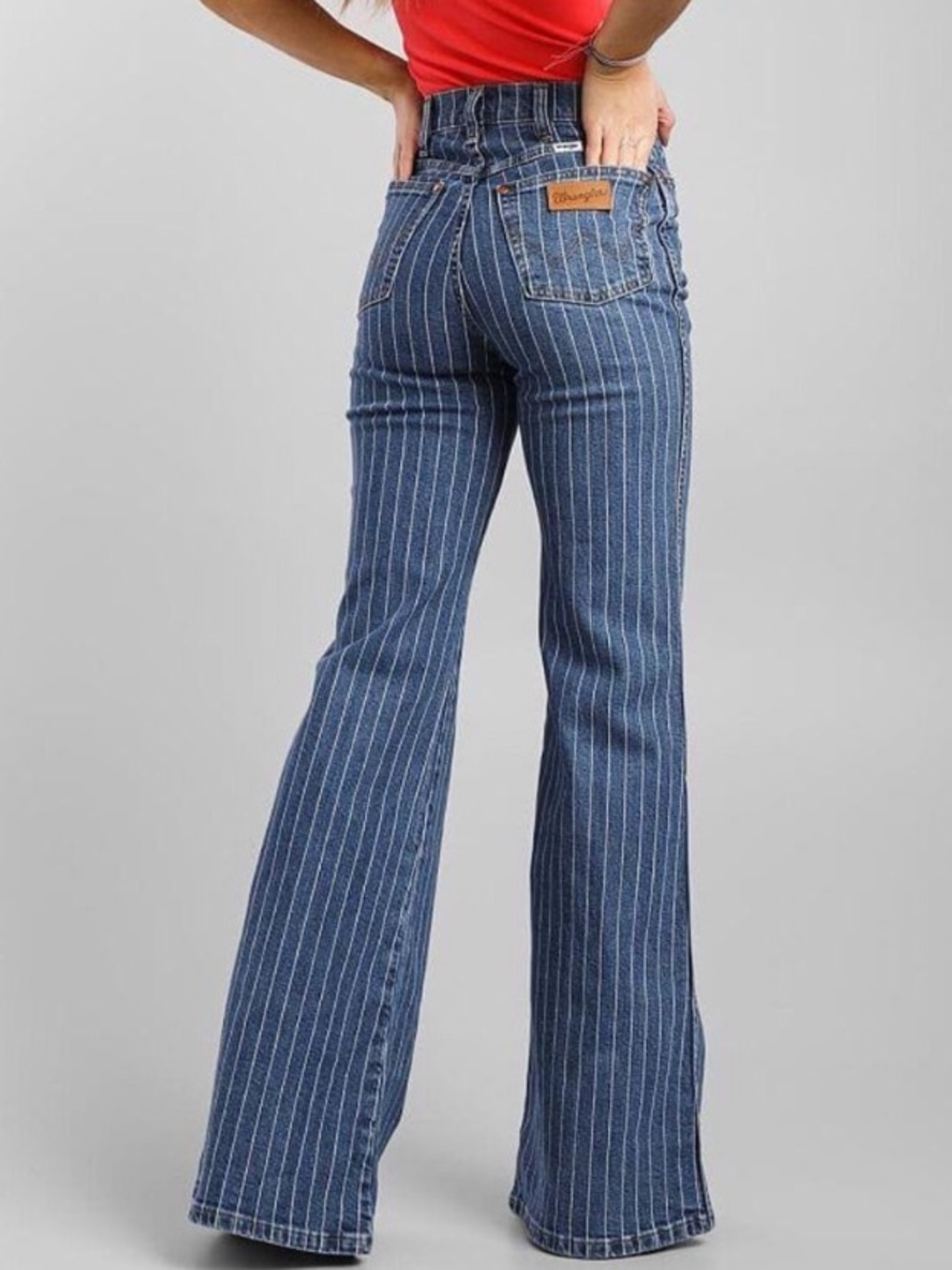Wrangler Blue Pinstripe High-Rise Flare Jeans